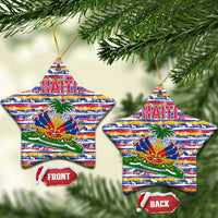 Haiti Christmas Ceramic Ornament with Blue Red Yellow Xmas Santa Sleigh and Coat of Arms - Wonder Print Shop