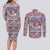 Haiti Christmas Couples Matching Long Sleeve Bodycon Dress and Long Sleeve Button Shirt with Blue Red Yellow Xmas Santa Sleigh and Coat of Arms - Wonder Print Shop