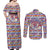 Haiti Christmas Couples Matching Off Shoulder Maxi Dress and Long Sleeve Button Shirt with Blue Red Yellow Xmas Santa Sleigh and Coat of Arms - Wonder Print Shop