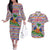 Haiti Christmas Couples Matching Off The Shoulder Long Sleeve Dress and Hawaiian Shirt with Blue Red Yellow Xmas Santa Sleigh and Coat of Arms - Wonder Print Shop