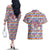 Haiti Christmas Couples Matching Off The Shoulder Long Sleeve Dress and Hawaiian Shirt with Blue Red Yellow Xmas Santa Sleigh and Coat of Arms - Wonder Print Shop