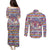 Haiti Christmas Couples Matching Puletasi and Long Sleeve Button Shirt with Blue Red Yellow Xmas Santa Sleigh and Coat of Arms - Wonder Print Shop