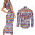 Haiti Christmas Couples Matching Short Sleeve Bodycon Dress and Long Sleeve Button Shirt with Blue Red Yellow Xmas Santa Sleigh and Coat of Arms - Wonder Print Shop
