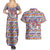 Haiti Christmas Couples Matching Summer Maxi Dress and Hawaiian Shirt with Blue Red Yellow Xmas Santa Sleigh and Coat of Arms - Wonder Print Shop