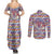 Haiti Christmas Couples Matching Summer Maxi Dress and Long Sleeve Button Shirt with Blue Red Yellow Xmas Santa Sleigh and Coat of Arms - Wonder Print Shop