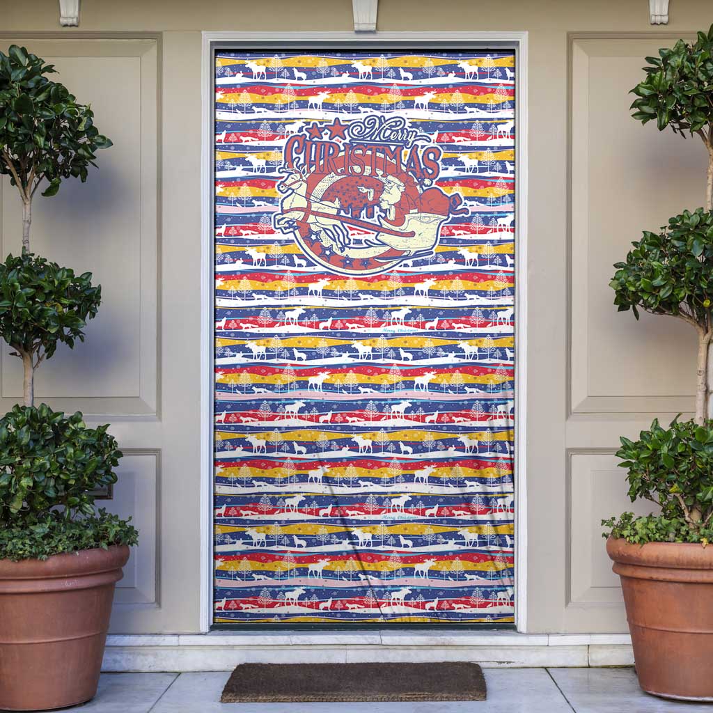 Haiti Christmas Door Cover with Blue Red Yellow Xmas Santa Sleigh and Coat of Arms - Wonder Print Shop