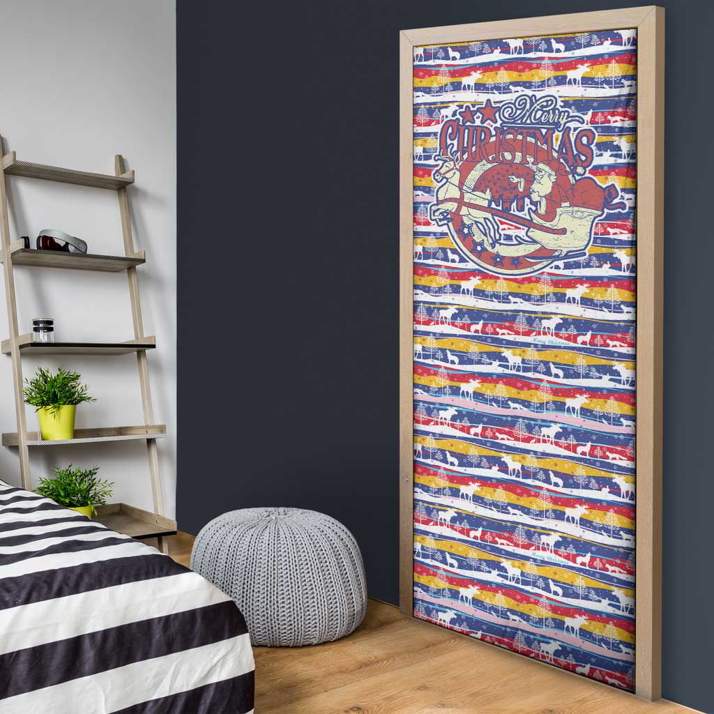Haiti Christmas Door Cover with Blue Red Yellow Xmas Santa Sleigh and Coat of Arms - Wonder Print Shop