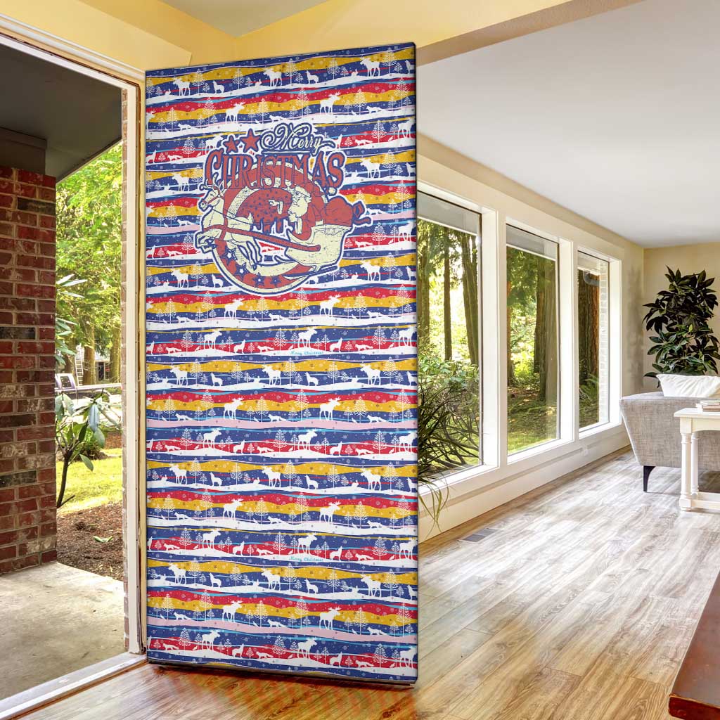 Haiti Christmas Door Cover with Blue Red Yellow Xmas Santa Sleigh and Coat of Arms - Wonder Print Shop