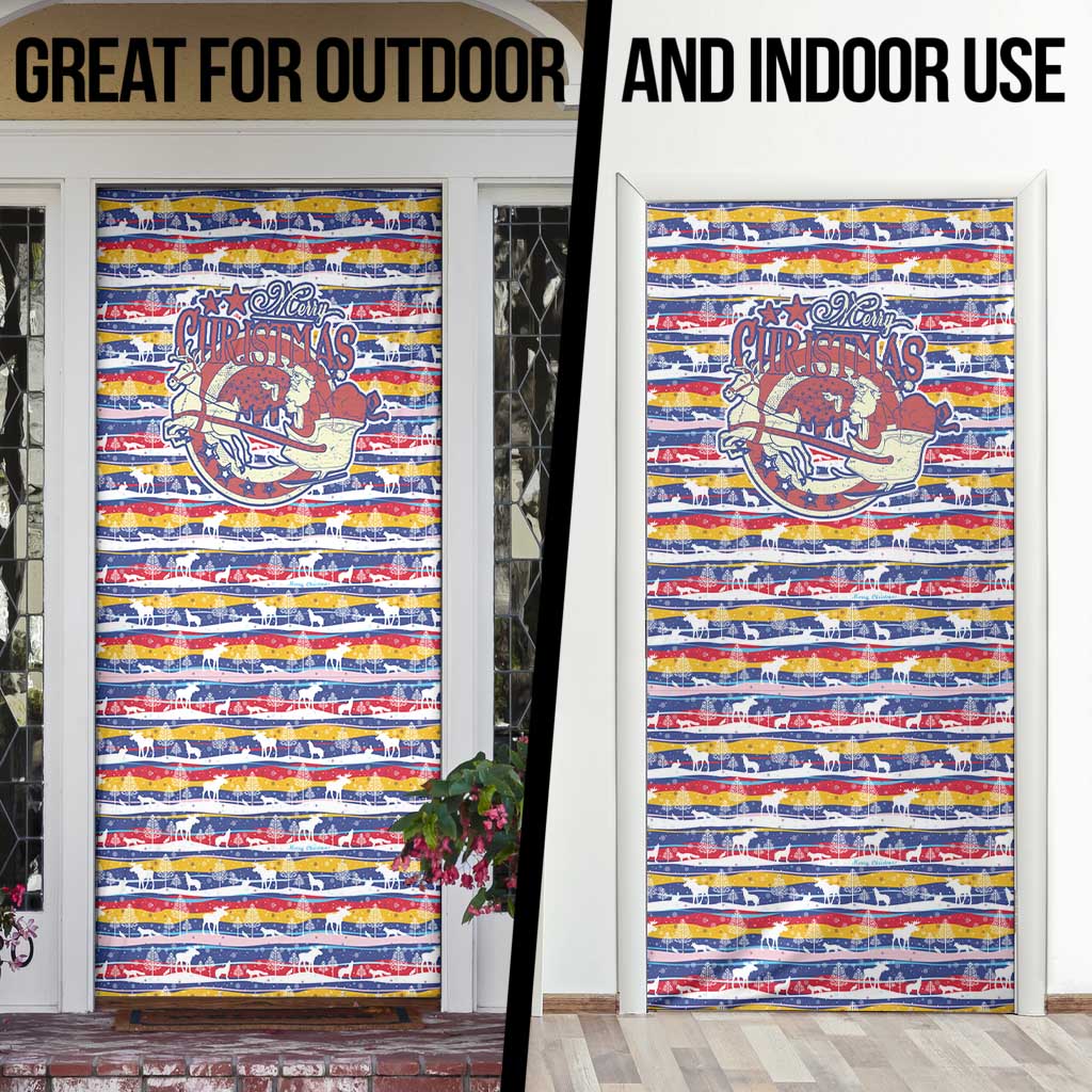 Haiti Christmas Door Cover with Blue Red Yellow Xmas Santa Sleigh and Coat of Arms - Wonder Print Shop