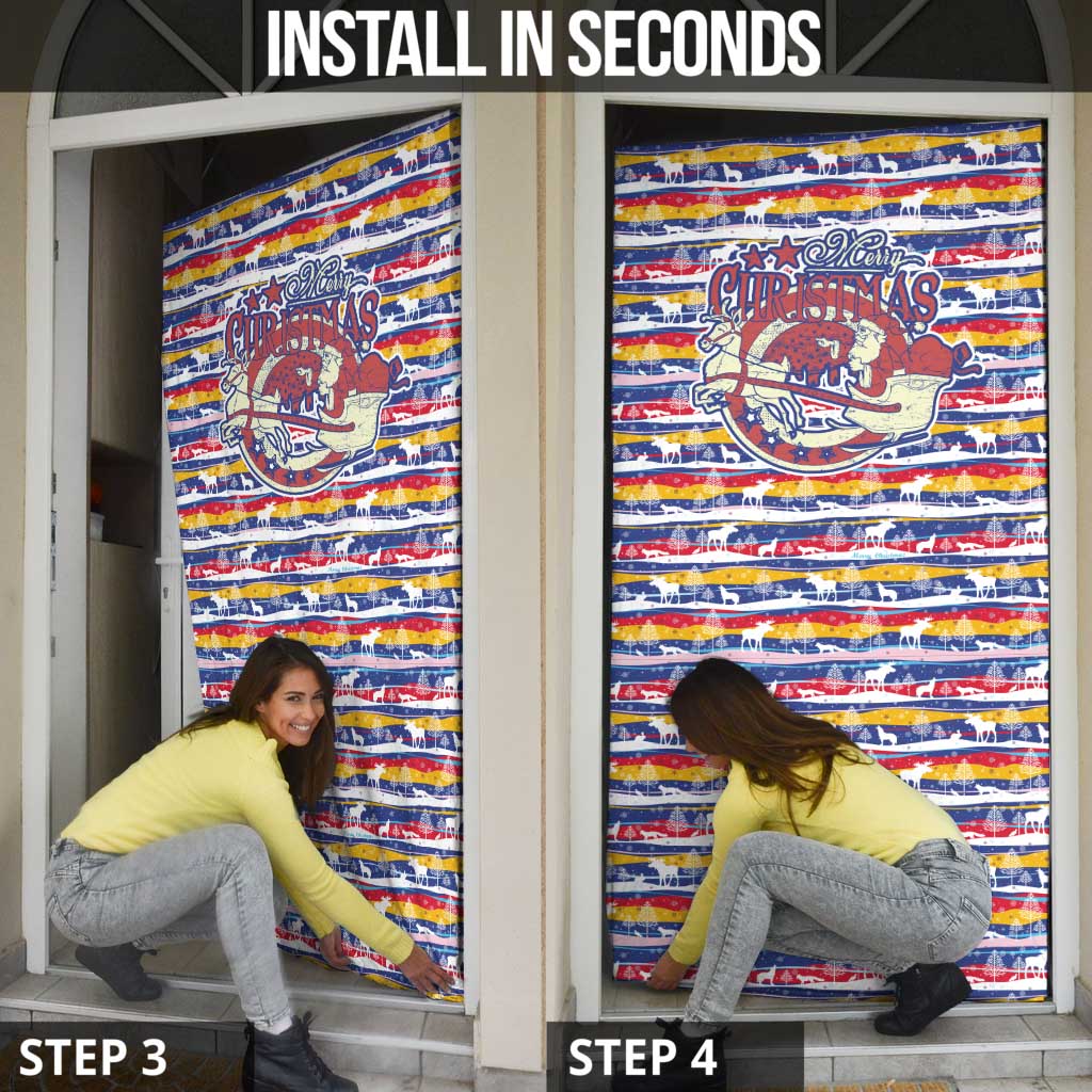 Haiti Christmas Door Cover with Blue Red Yellow Xmas Santa Sleigh and Coat of Arms - Wonder Print Shop