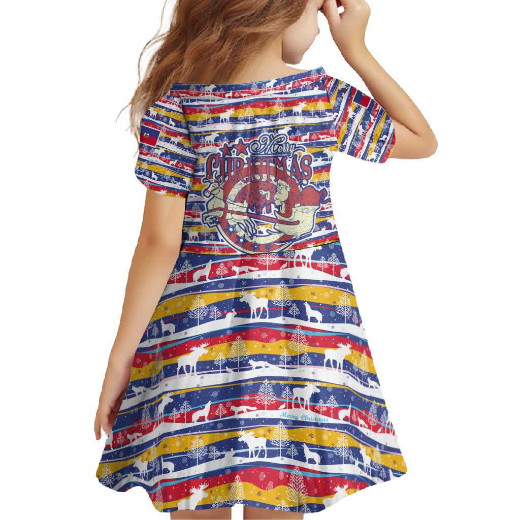 Haiti Christmas Family Matching Mermaid Dress and Hawaiian Shirt with Blue Red Yellow Xmas Santa Sleigh and Coat of Arms - Wonder Print Shop