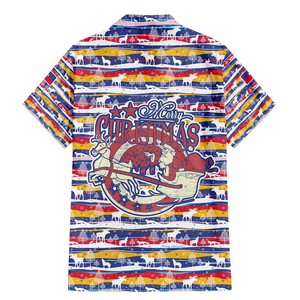 Haiti Christmas Family Matching Mermaid Dress and Hawaiian Shirt with Blue Red Yellow Xmas Santa Sleigh and Coat of Arms - Wonder Print Shop