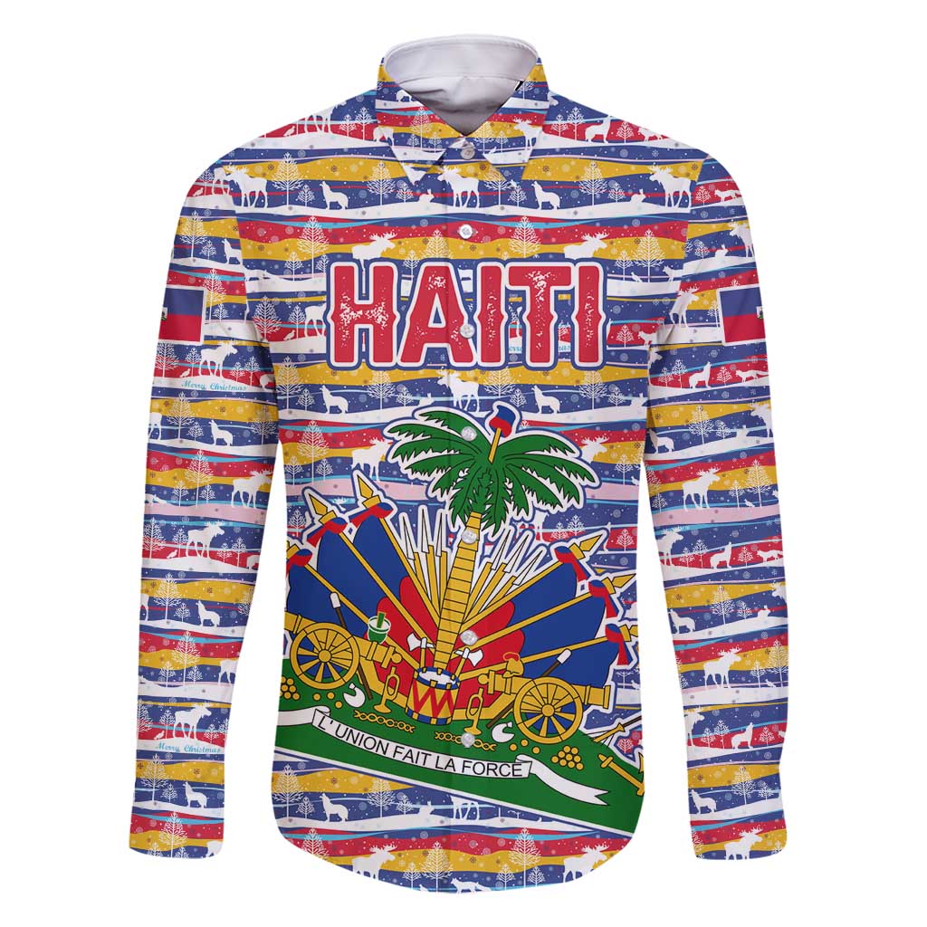 Haiti Christmas Family Matching Mermaid Dress and Hawaiian Shirt with Blue Red Yellow Xmas Santa Sleigh and Coat of Arms - Wonder Print Shop