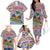 Haiti Christmas Family Matching Off The Shoulder Long Sleeve Dress and Hawaiian Shirt with Blue Red Yellow Xmas Santa Sleigh and Coat of Arms - Wonder Print Shop