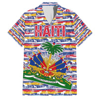 Haiti Christmas Family Matching Off The Shoulder Long Sleeve Dress and Hawaiian Shirt with Blue Red Yellow Xmas Santa Sleigh and Coat of Arms - Wonder Print Shop