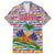 Haiti Christmas Family Matching Off The Shoulder Long Sleeve Dress and Hawaiian Shirt with Blue Red Yellow Xmas Santa Sleigh and Coat of Arms - Wonder Print Shop