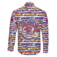 Haiti Christmas Family Matching Off The Shoulder Long Sleeve Dress and Hawaiian Shirt with Blue Red Yellow Xmas Santa Sleigh and Coat of Arms - Wonder Print Shop