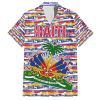 Haiti Christmas Family Matching Short Sleeve Bodycon Dress and Hawaiian Shirt with Blue Red Yellow Xmas Santa Sleigh and Coat of Arms - Wonder Print Shop