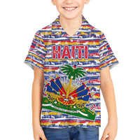 Haiti Christmas Family Matching Summer Maxi Dress and Hawaiian Shirt with Blue Red Yellow Xmas Santa Sleigh and Coat of Arms - Wonder Print Shop