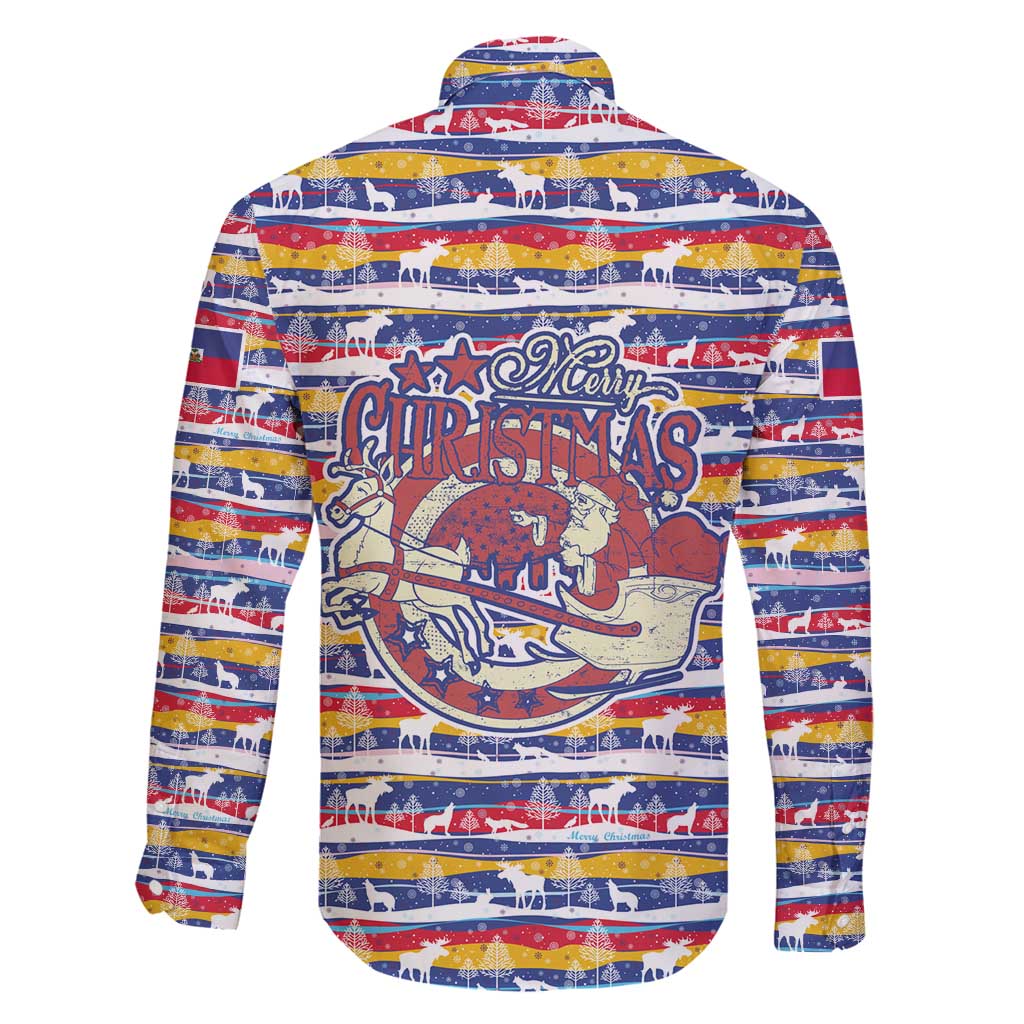 Haiti Christmas Family Matching Tank Maxi Dress and Hawaiian Shirt with Blue Red Yellow Xmas Santa Sleigh and Coat of Arms - Wonder Print Shop