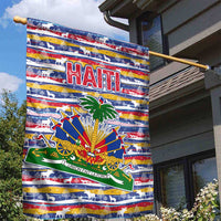 Haiti Christmas Garden Flag with Blue Red Yellow Xmas Santa Sleigh and Coat of Arms - Wonder Print Shop