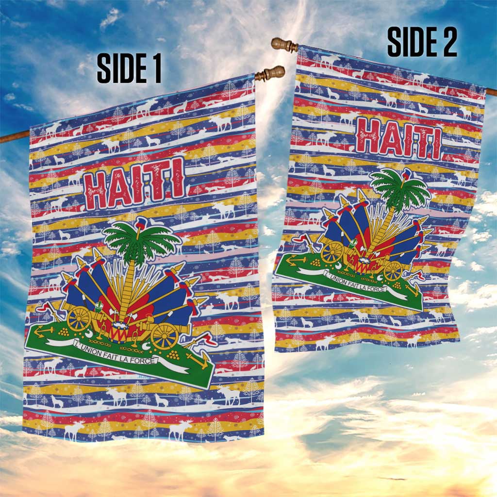 Haiti Christmas Garden Flag with Blue Red Yellow Xmas Santa Sleigh and Coat of Arms - Wonder Print Shop