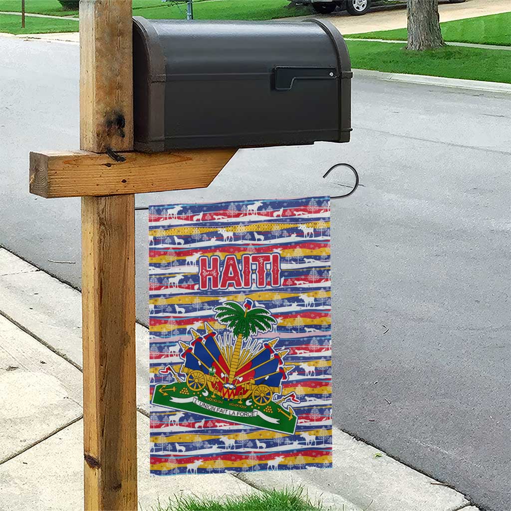 Haiti Christmas Garden Flag with Blue Red Yellow Xmas Santa Sleigh and Coat of Arms - Wonder Print Shop