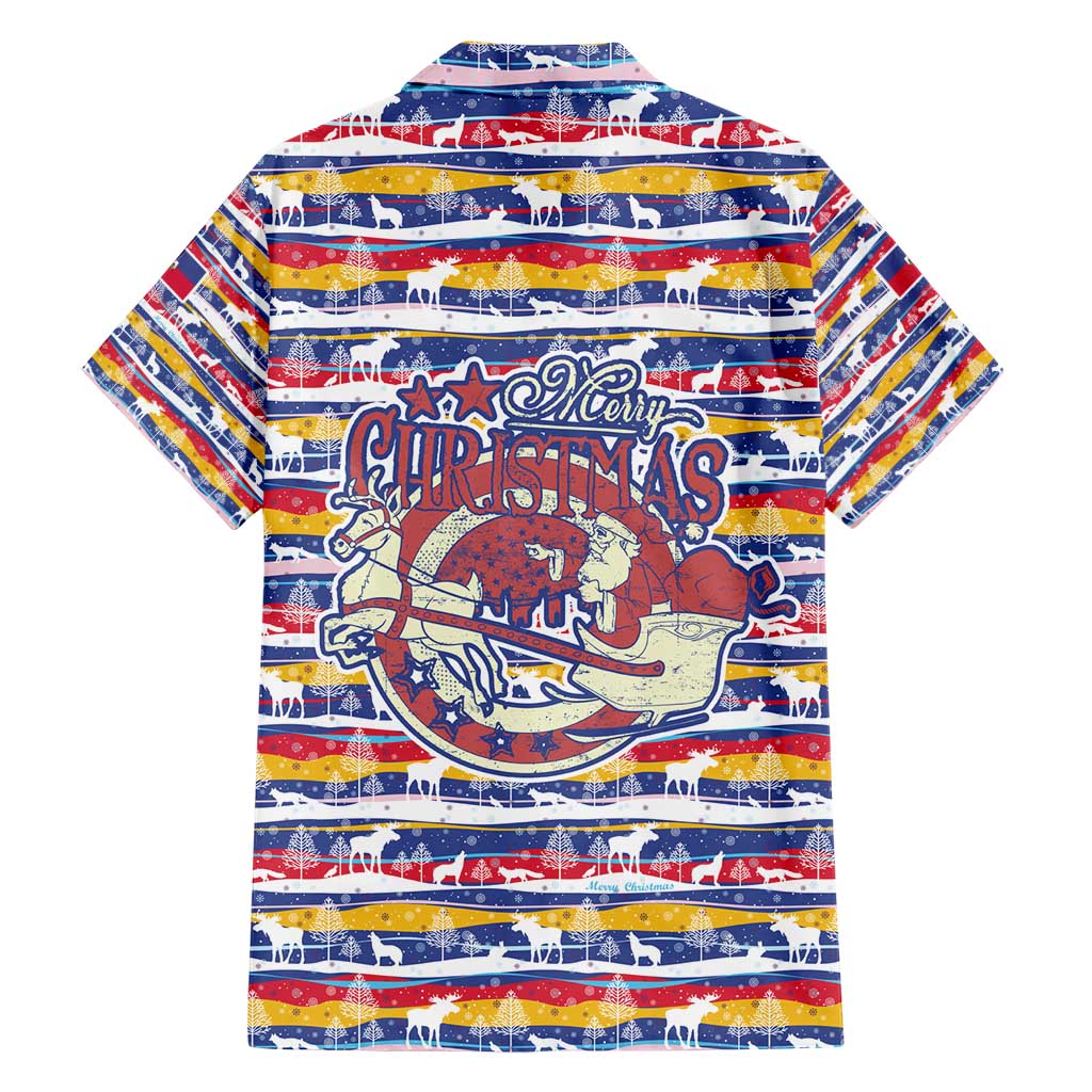 Haiti Christmas Hawaiian Shirt with Blue Red Yellow Xmas Santa Sleigh and Coat of Arms - Wonder Print Shop