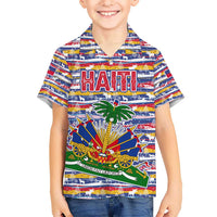 Haiti Christmas Hawaiian Shirt with Blue Red Yellow Xmas Santa Sleigh and Coat of Arms - Wonder Print Shop