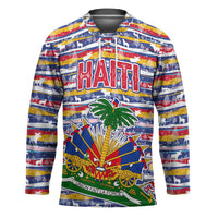 Haiti Christmas Hockey Jersey with Blue Red Yellow Xmas Santa Sleigh and Coat of Arms - Wonder Print Shop