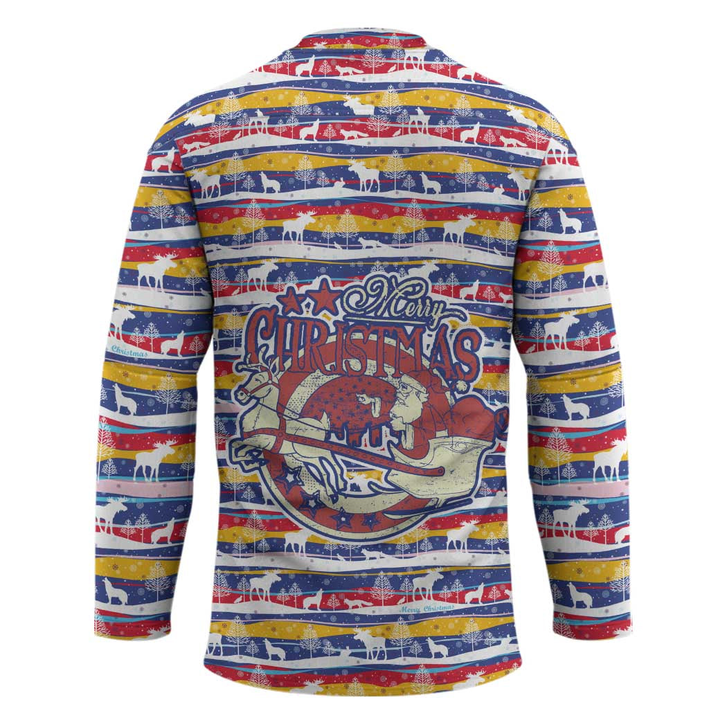 Haiti Christmas Hockey Jersey with Blue Red Yellow Xmas Santa Sleigh and Coat of Arms - Wonder Print Shop