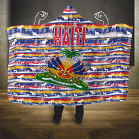 Haiti Christmas Hooded Blanket with Blue Red Yellow Xmas Santa Sleigh and Coat of Arms - Wonder Print Shop