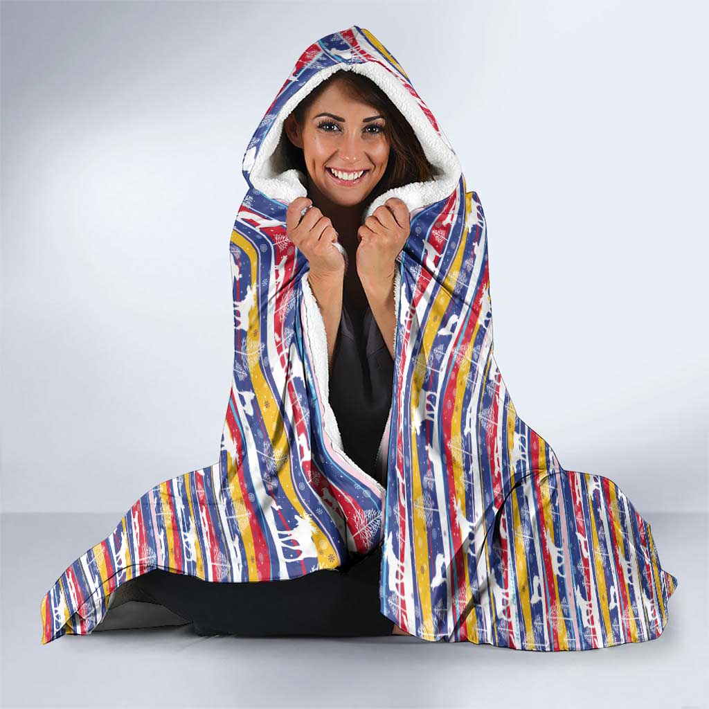 Haiti Christmas Hooded Blanket with Blue Red Yellow Xmas Santa Sleigh and Coat of Arms - Wonder Print Shop