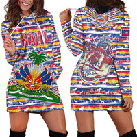 Haiti Christmas Hoodie Dress with Blue Red Yellow Xmas Santa Sleigh and Coat of Arms - Wonder Print Shop