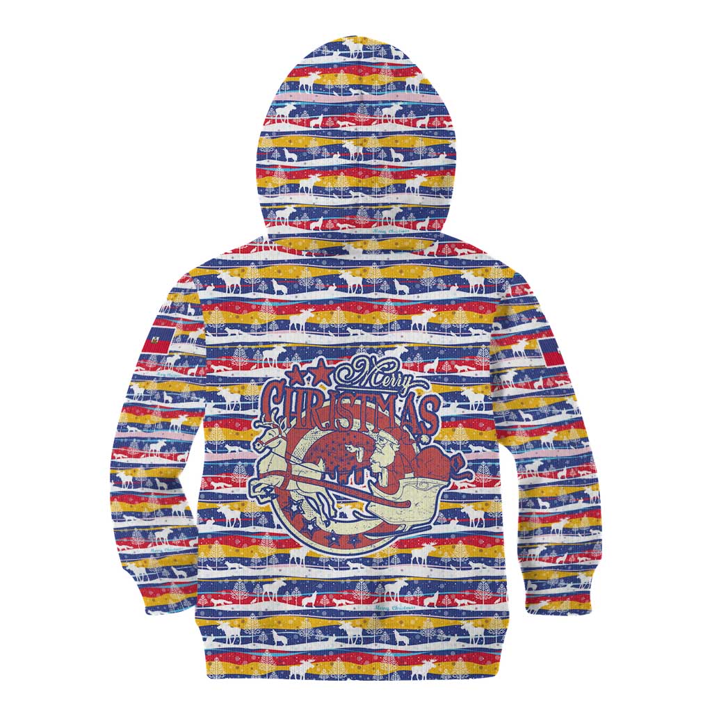 Haiti Christmas Kid Hoodie with Blue Red Yellow Xmas Santa Sleigh and Coat of Arms - Wonder Print Shop