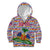 Haiti Christmas Kid Hoodie with Blue Red Yellow Xmas Santa Sleigh and Coat of Arms - Wonder Print Shop