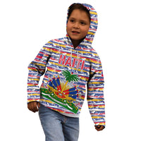 Haiti Christmas Kid Hoodie with Blue Red Yellow Xmas Santa Sleigh and Coat of Arms - Wonder Print Shop