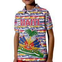 Haiti Christmas Kid Polo Shirt with Blue Red Yellow Xmas Santa Sleigh and Coat of Arms - Wonder Print Shop
