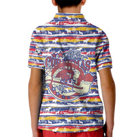 Haiti Christmas Kid Polo Shirt with Blue Red Yellow Xmas Santa Sleigh and Coat of Arms - Wonder Print Shop