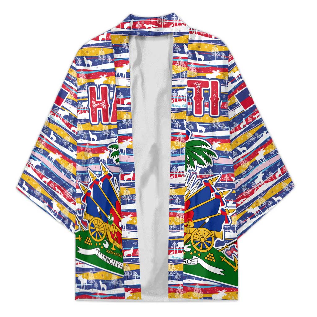 Haiti Christmas Kimono with Blue Red Yellow Xmas Santa Sleigh and Coat of Arms - Wonder Print Shop