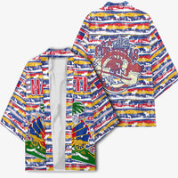 Haiti Christmas Kimono with Blue Red Yellow Xmas Santa Sleigh and Coat of Arms - Wonder Print Shop