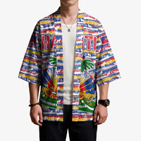 Haiti Christmas Kimono with Blue Red Yellow Xmas Santa Sleigh and Coat of Arms - Wonder Print Shop