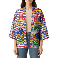 Haiti Christmas Kimono with Blue Red Yellow Xmas Santa Sleigh and Coat of Arms - Wonder Print Shop