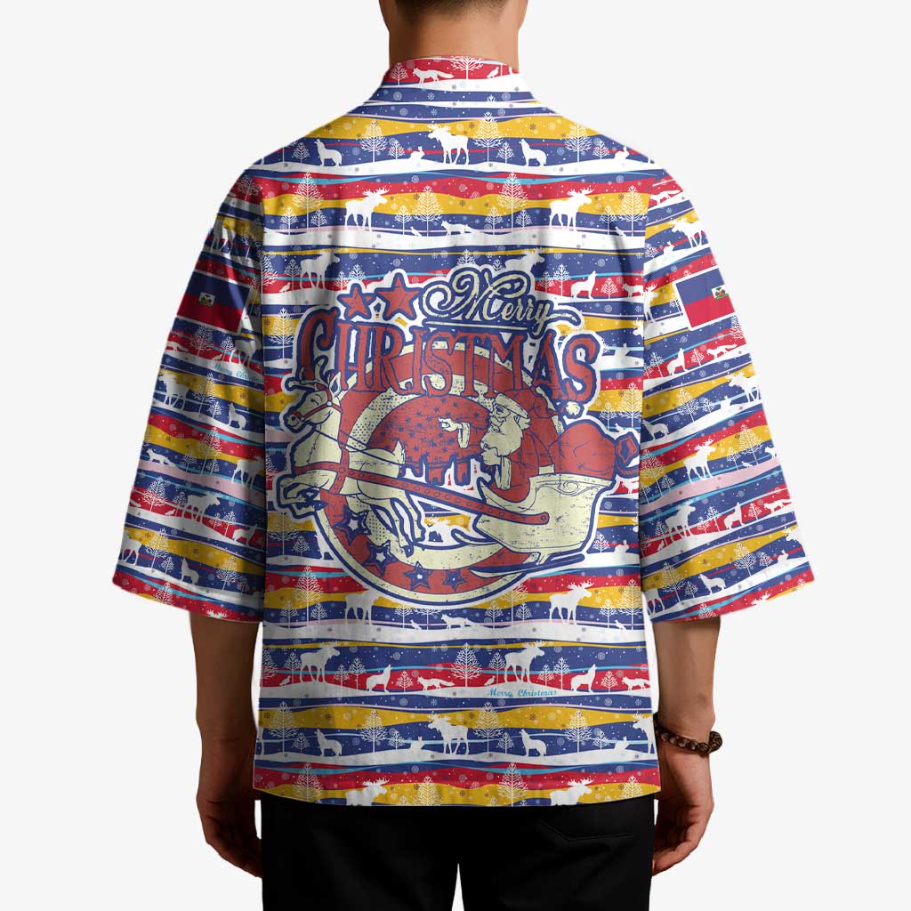 Haiti Christmas Kimono with Blue Red Yellow Xmas Santa Sleigh and Coat of Arms - Wonder Print Shop