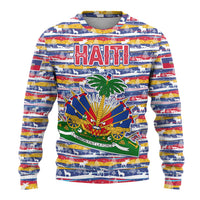 Haiti Christmas Ugly Christmas Sweater with Blue Red Yellow Xmas Santa Sleigh and Coat of Arms - Wonder Print Shop