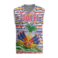 Haiti Christmas Knitted V-Neck Vest with Blue Red Yellow Xmas Santa Sleigh and Coat of Arms - Wonder Print Shop