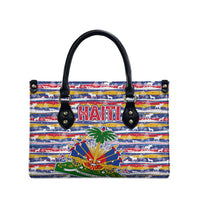 Haiti Christmas Leather Bag with Blue Red Yellow Xmas Santa Sleigh and Coat of Arms - Wonder Print Shop