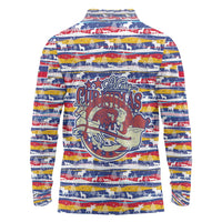 Haiti Christmas Long Sleeve Polo Shirt with Blue Red Yellow Xmas Santa Sleigh and Coat of Arms - Wonder Print Shop