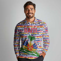 Haiti Christmas Long Sleeve Polo Shirt with Blue Red Yellow Xmas Santa Sleigh and Coat of Arms - Wonder Print Shop