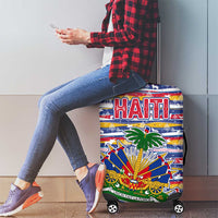 Haiti Christmas Luggage Cover with Blue Red Yellow Xmas Santa Sleigh and Coat of Arms - Wonder Print Shop